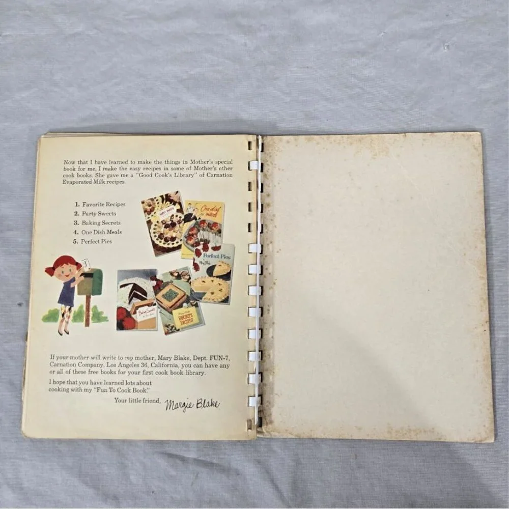 VTG Children's Fun to Cook Book Carnation Company Spiral Bound 1955 Margie Blake